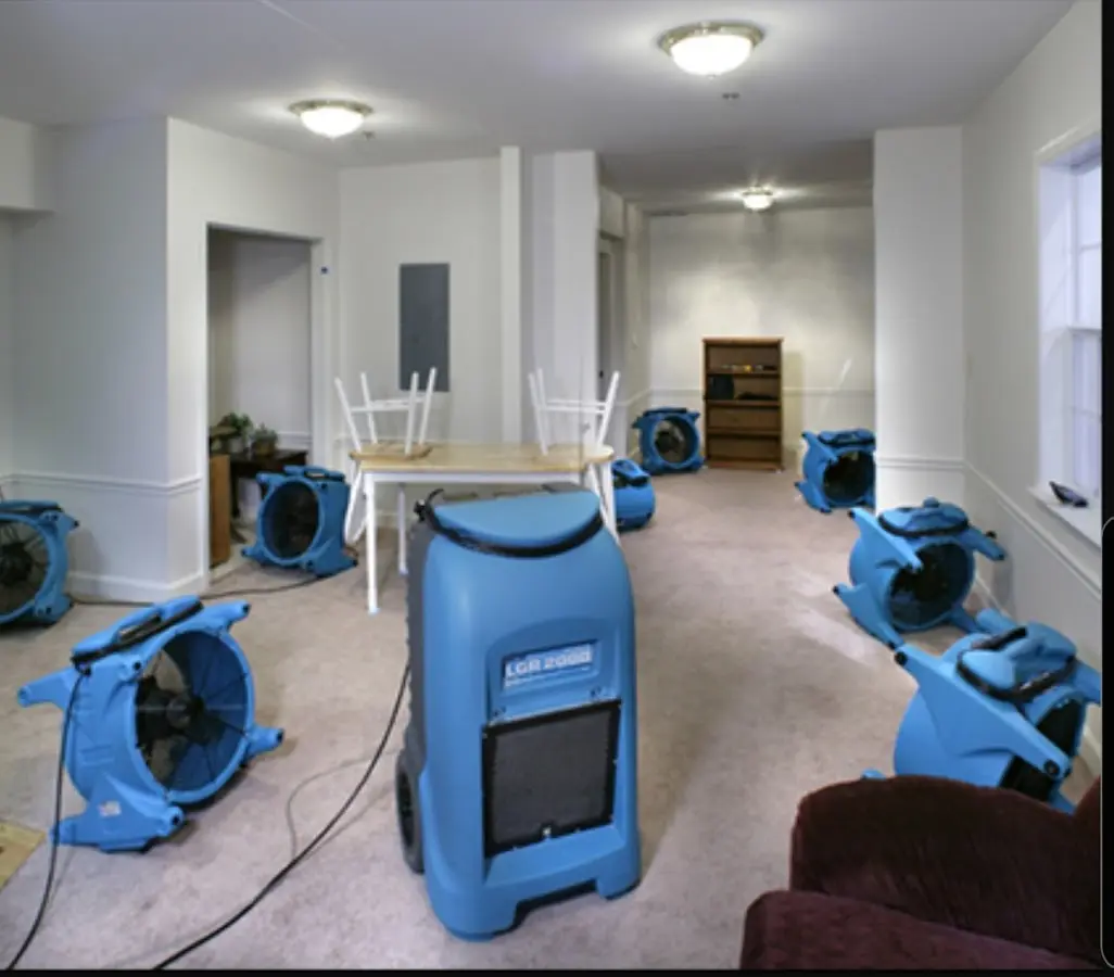 Air movers and dehumidifier setup for Water Extraction & Removal in Westford